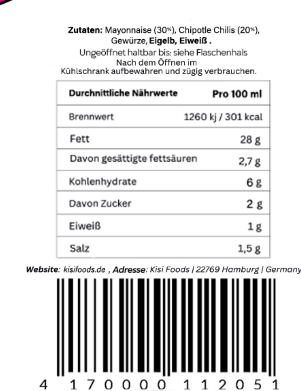 Kisi Chipotle Mayonnaise - Scharfe Würzsauce aus Hamburg, 1er Pack (1 x 300ml)